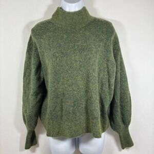 H&M Green Mohair Blend Sweater Women's Sz L Fuzzy Textured Mock Neck Gorpcore